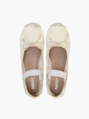 RABOESY Satin Round Toe Ballet Flats White US 6
